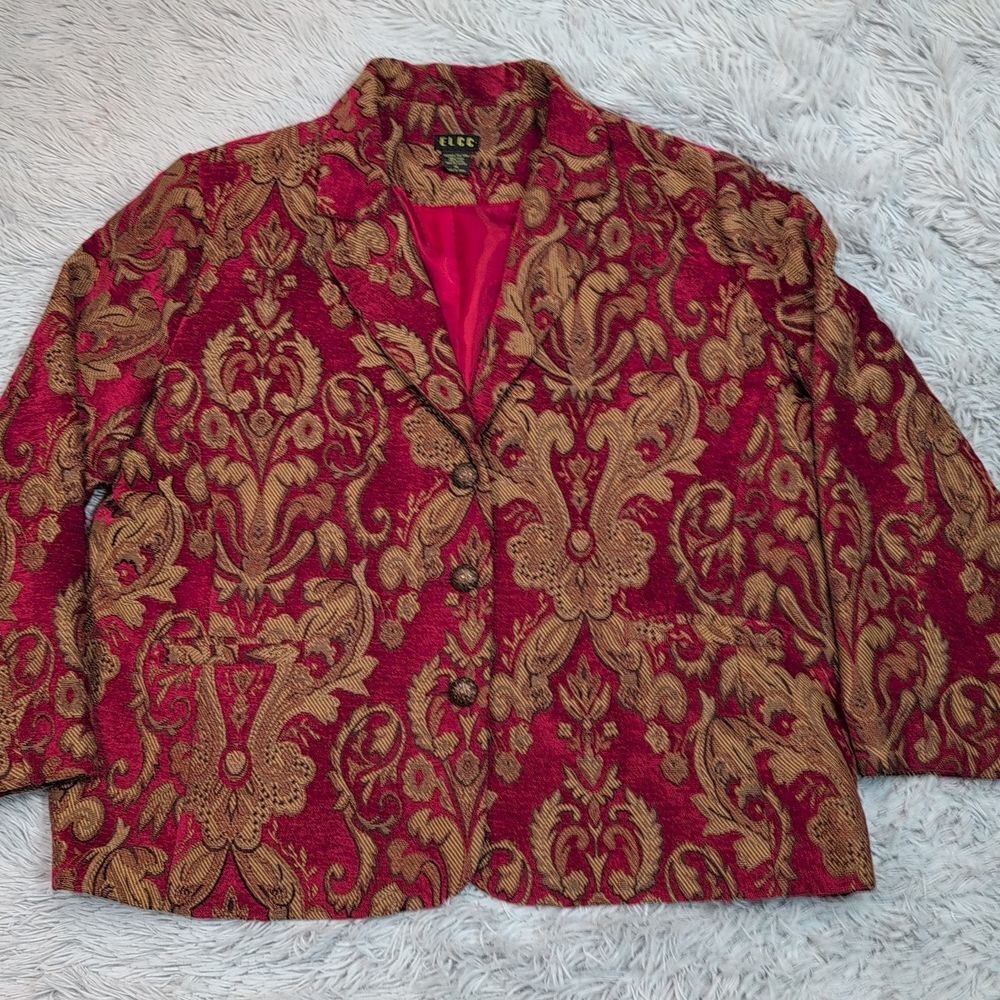 Vintage ELCC Jacket Womens 1X Red Paisley Print Blazer Suit Coat Pockets Button